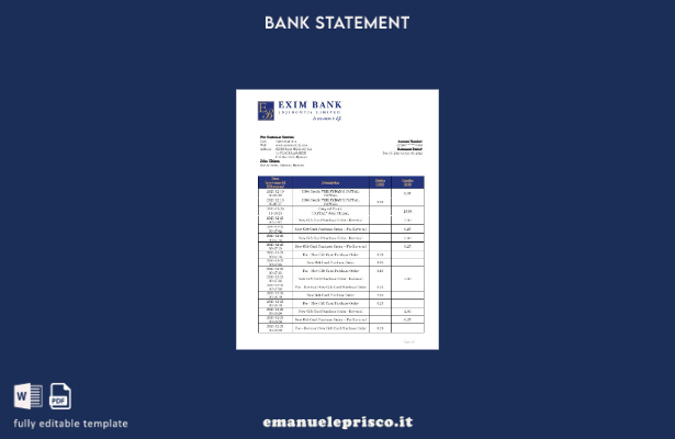 modello word di estratto conto bancario Exim di Gibuti in stile verificato